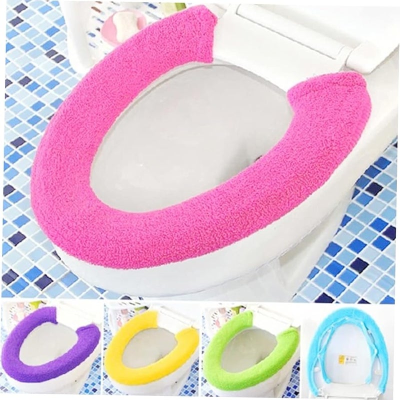 وسادة مقعد مرحاض دافئة وسميكة، بسجادة ناعمة ومريحة بلون وردي، حجم متوسط بتصميم زر لقط. - Image 4